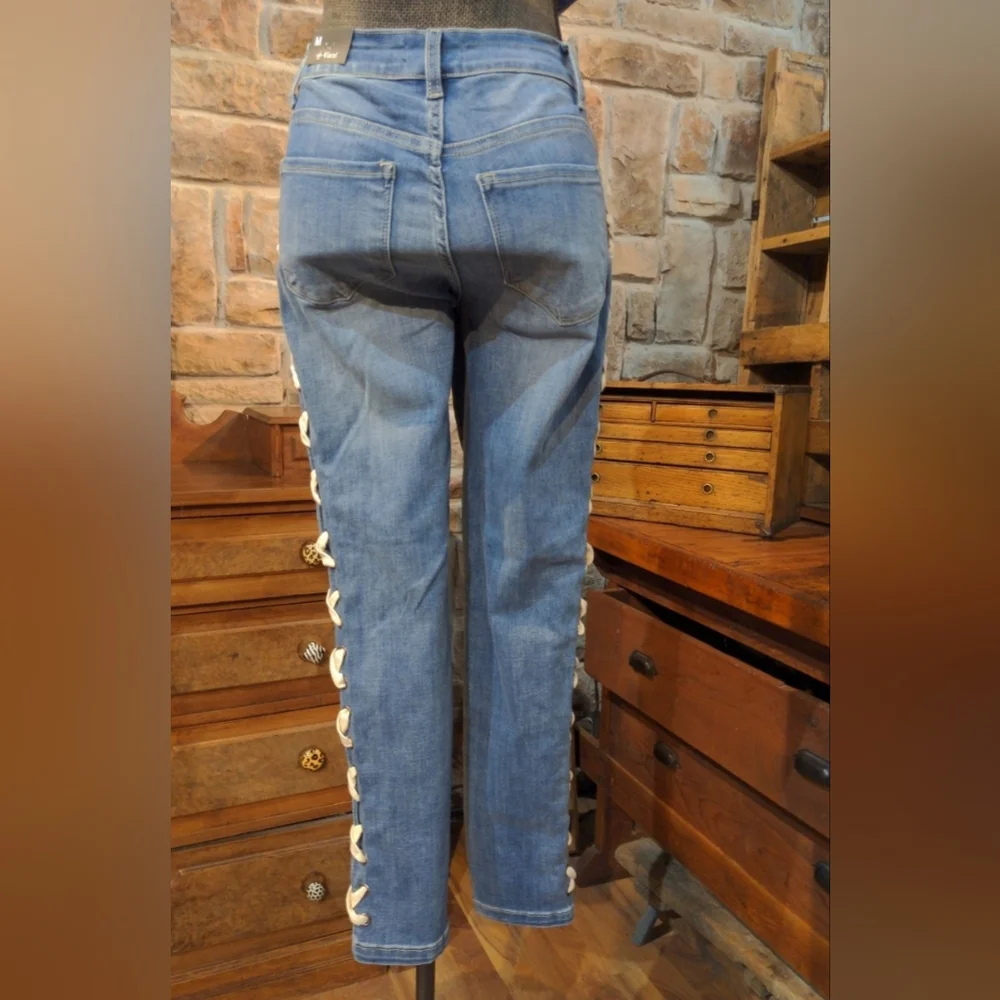 Vocal Blue Jean with Cream Criss Cross Tie Side Accent - Picture 2 of 5